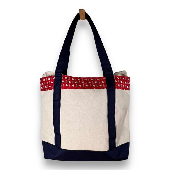 Vineyard Vines Canvas Tote Coastal Blue Ivory Oil Rig Print Zip Top - Picture 4 of 11